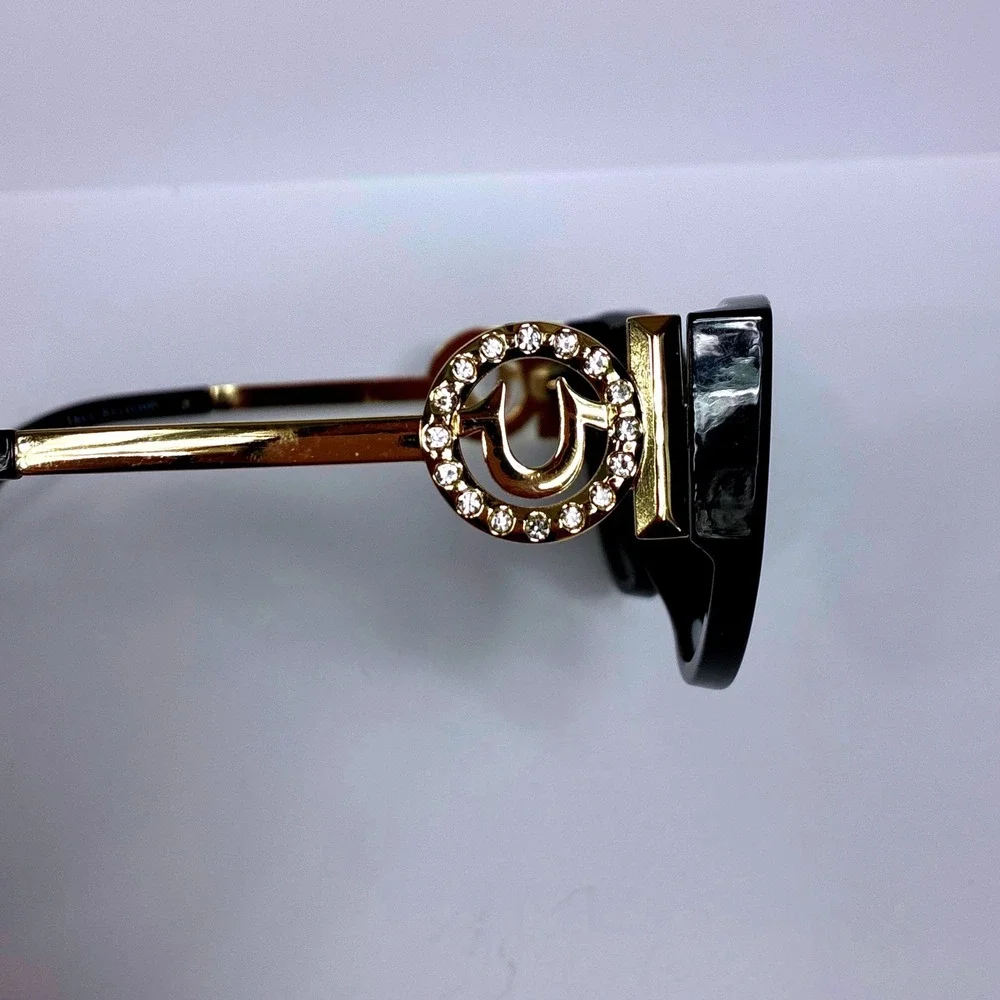 True Religion Sunglasses Cat Eye Black Gold TR93421-D1B-S OS Horseshoe Bling NEW